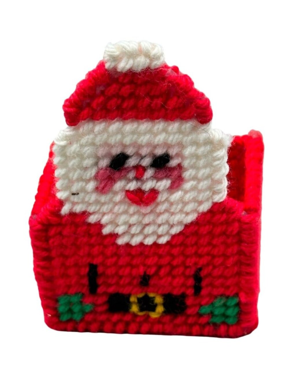 Vintage Christmas Decorations Plastic Canvas Crafts Santa holder red white READ